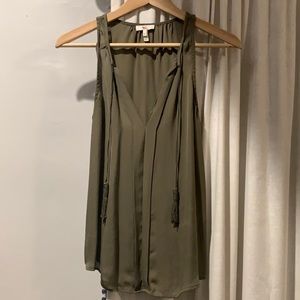 Joie silk olive green tank with tassels size xs